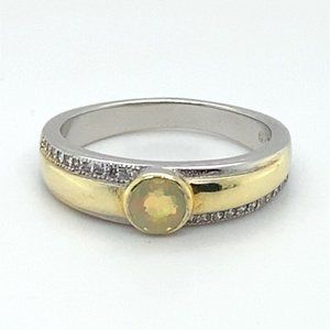 White Opal .50ct Rhodium Finish Solid Silver Ring